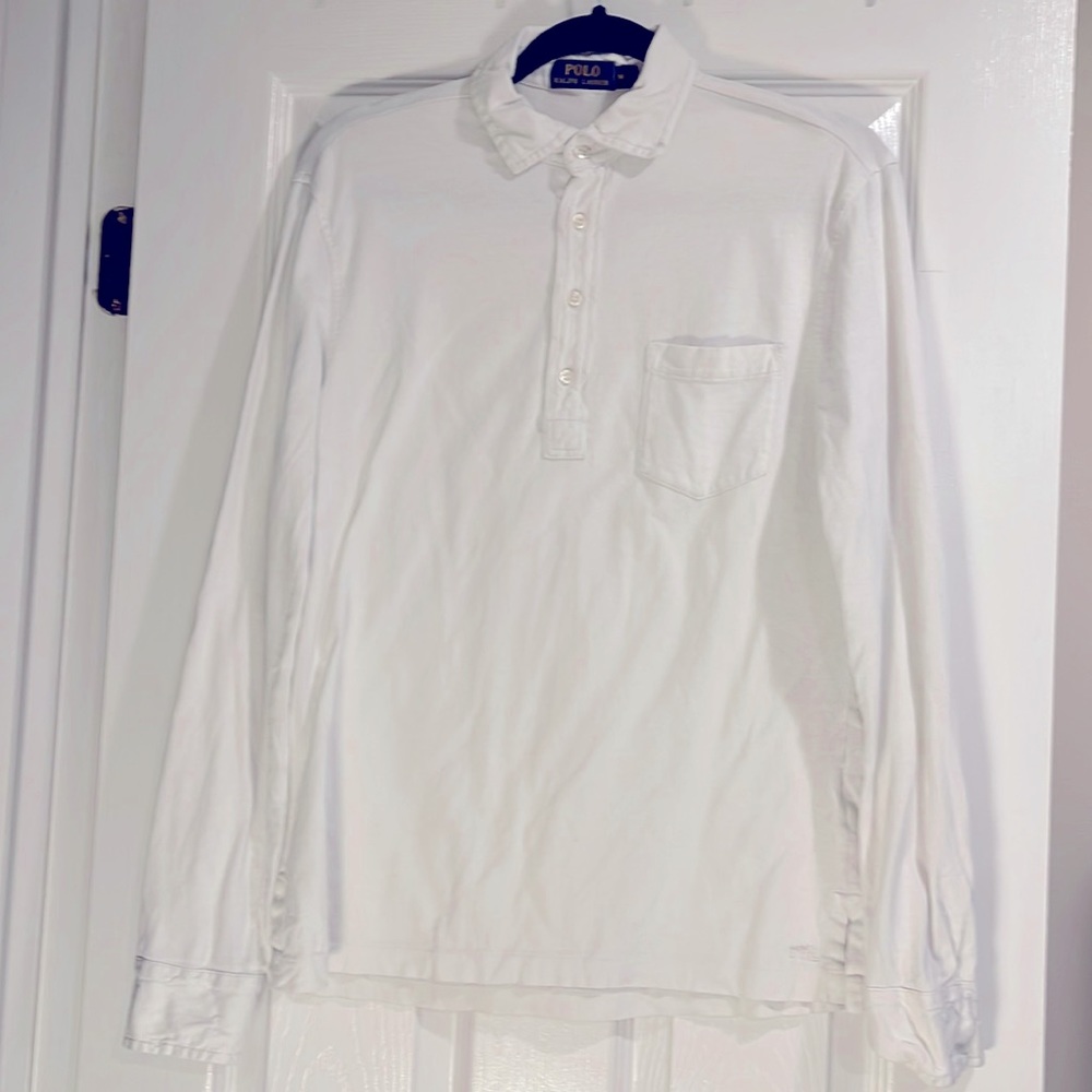 Men’s Medium White Long Sleeve Cotton Polo Shirt